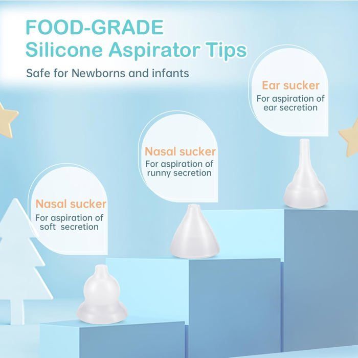 Aspirador nasal para bebés, aspirador nasal para bebés con 3 niveles de succión, aspirador nasal eléctrico para bebés con 4 boquillas de succión reutilizables