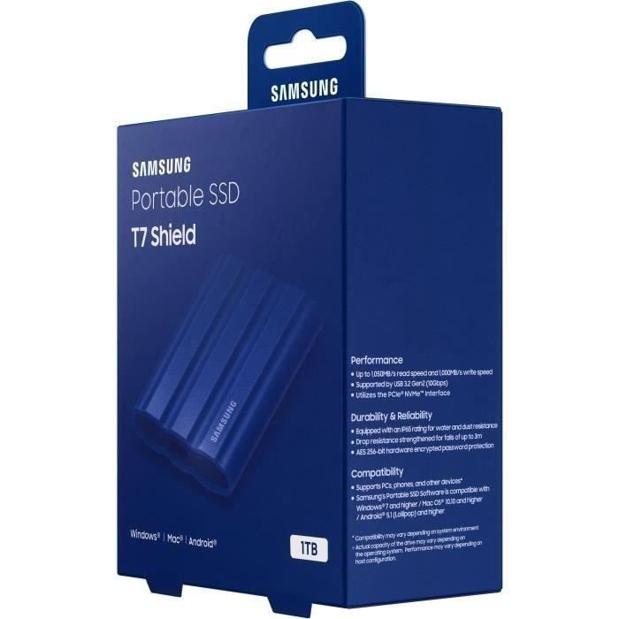 SSD externo SAMSUNG T7 Shield de 1 TB, azul, MU-PE1T0R/EU