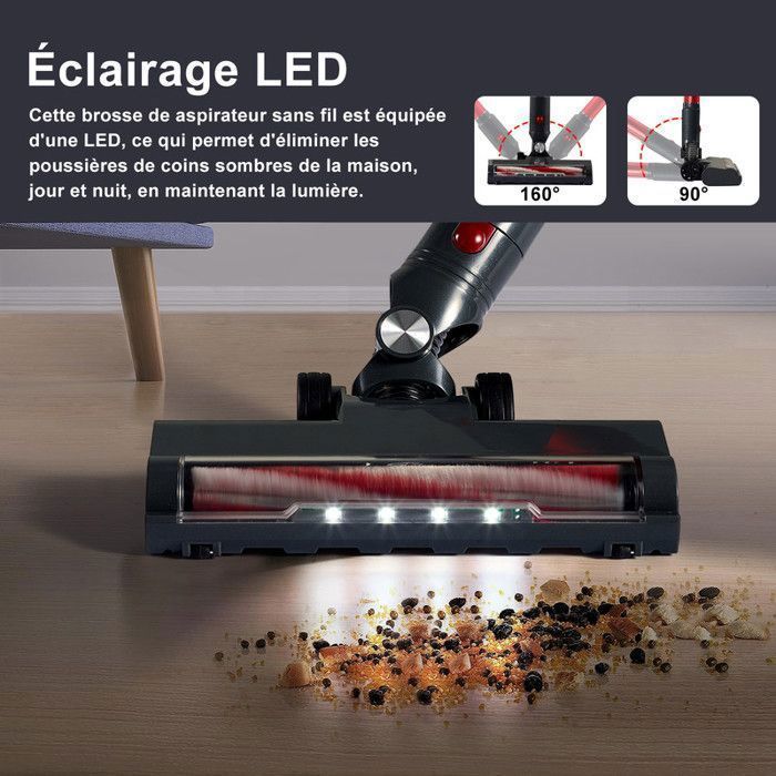 4-in-1 Cordless Stick Vacuum Cleaner, 49-Minute Runtime, 150W, 6 x 2200mAh Batteries, 2 Speeds, Ultra-Lightweight, Ideal for Carpets and Hard Floors - Grey