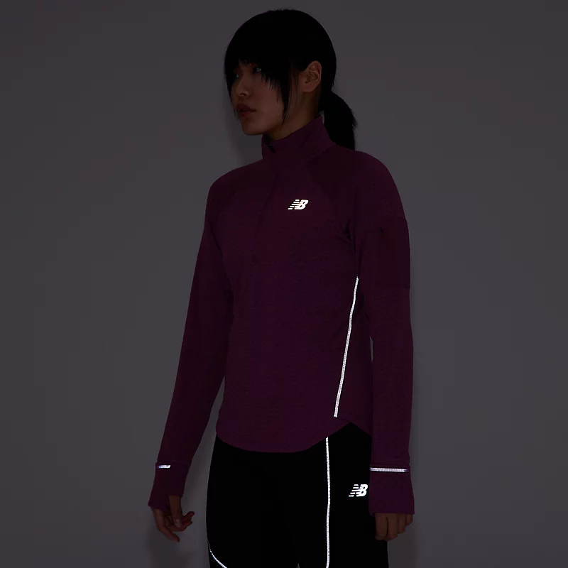 Sudadera Damska bluza NB Heat Grid Half Zip - Raisin Heather