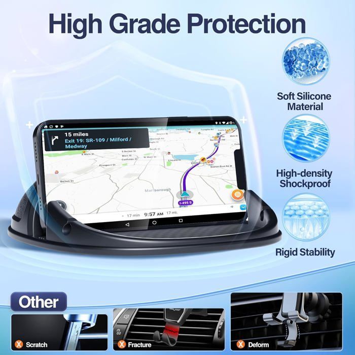 Soporte para teléfono de coche - LONCASTER - Antideslizante - Silicona - Universal - Negro