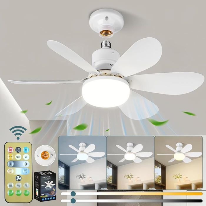 Ventilatore da soffitto silenzioso, 40W con lampada integrata e attacco E27, silenzioso, per soggiorno e camera da letto (52 cm)