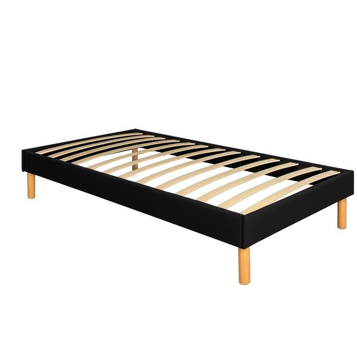 Mina - Stevige en comfortabele zwarte gestoffeerde bedbodem met poten van 20 cm voor matrassen van 90x190 cm - 13 latten - Montage vereist