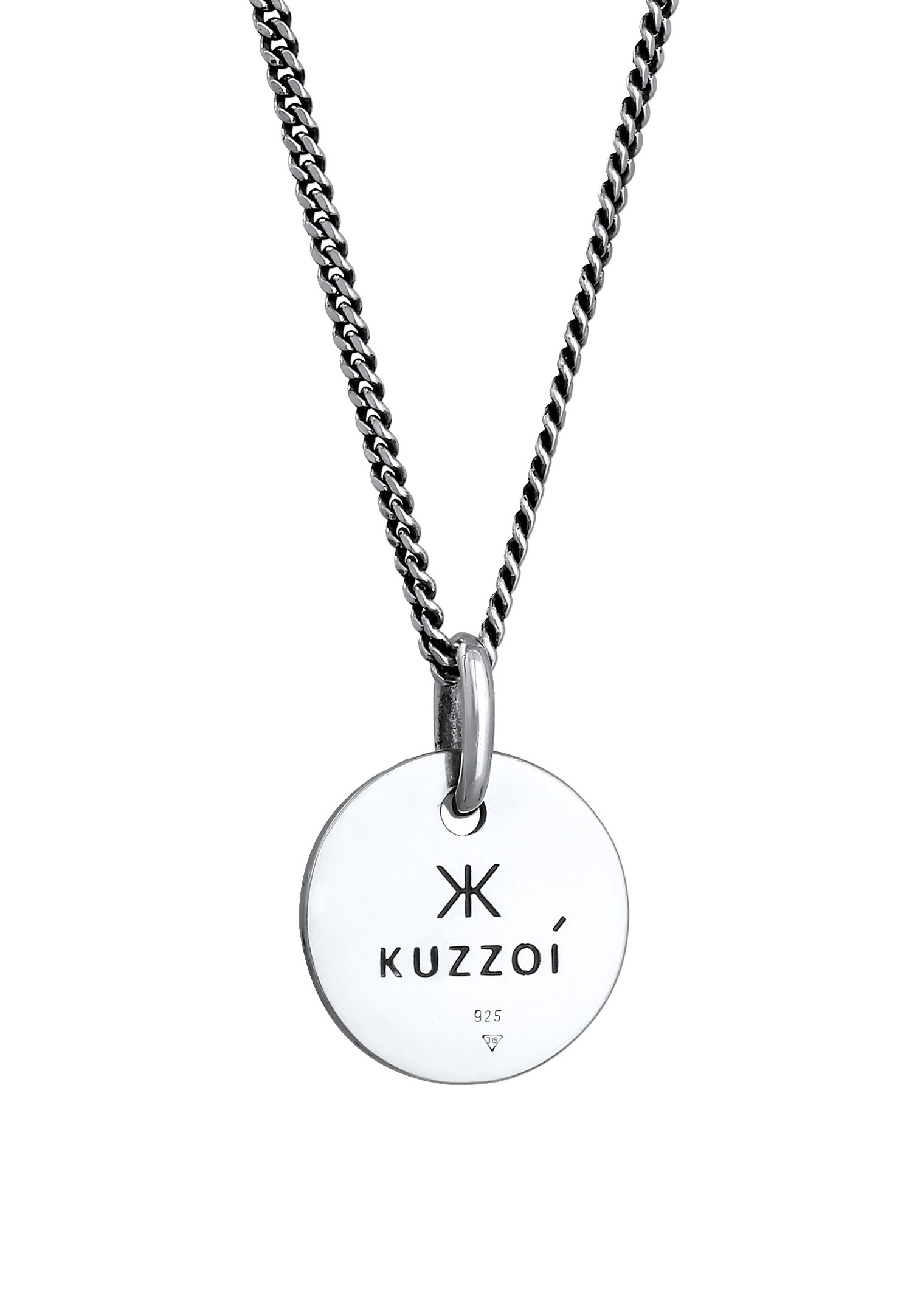 KUZZOI Pendentif homme pièce chiffres romains en argent 925 sterling oxydé