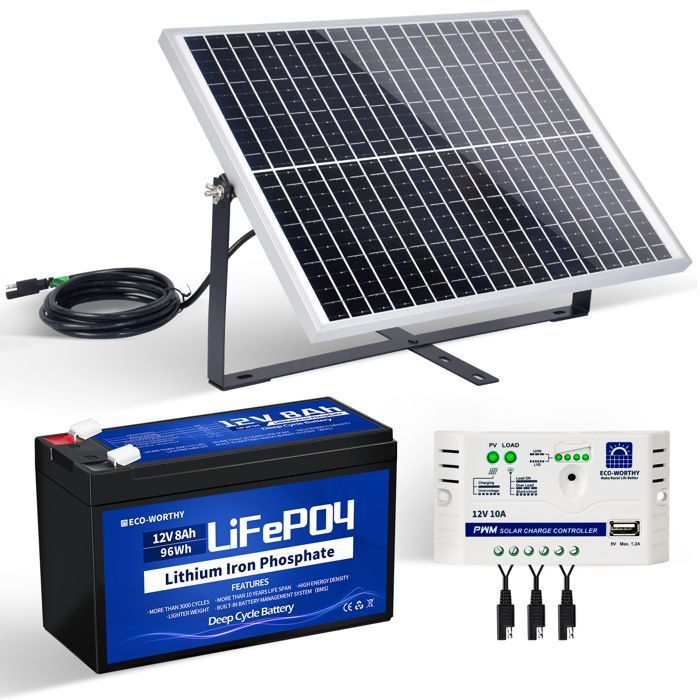 ECO-WORTHY 25W 12V Solar Panel Kit with 10A Controller and 8Ah 12V Lithium Battery for Car, RV, Home, and Battery Charging