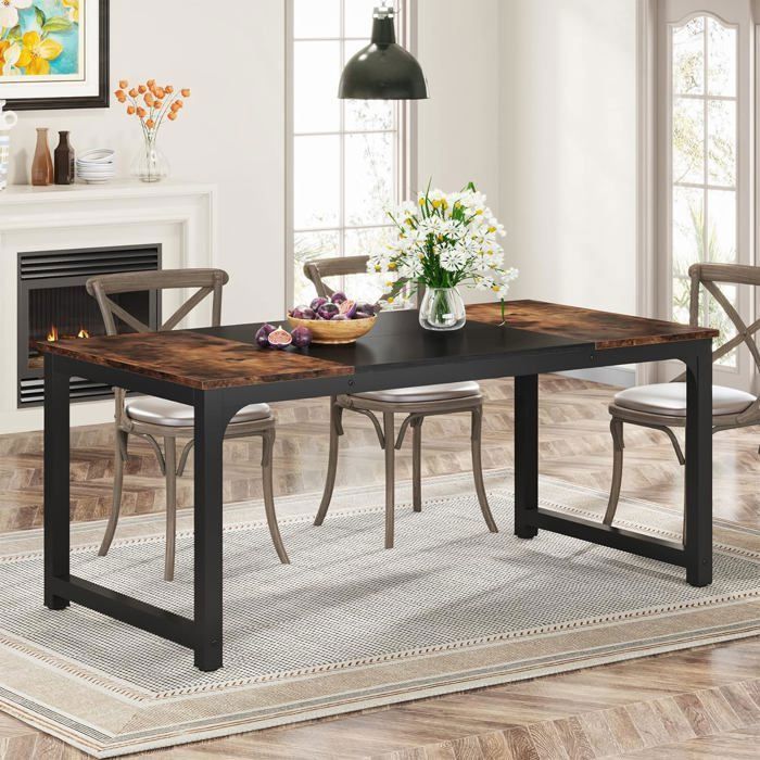 Tribesigns eettafel, 160 x 80 x 75 cm, woonkamertafel, bureau, eettafel in industriële stijl, stevig metaal, rustbruin