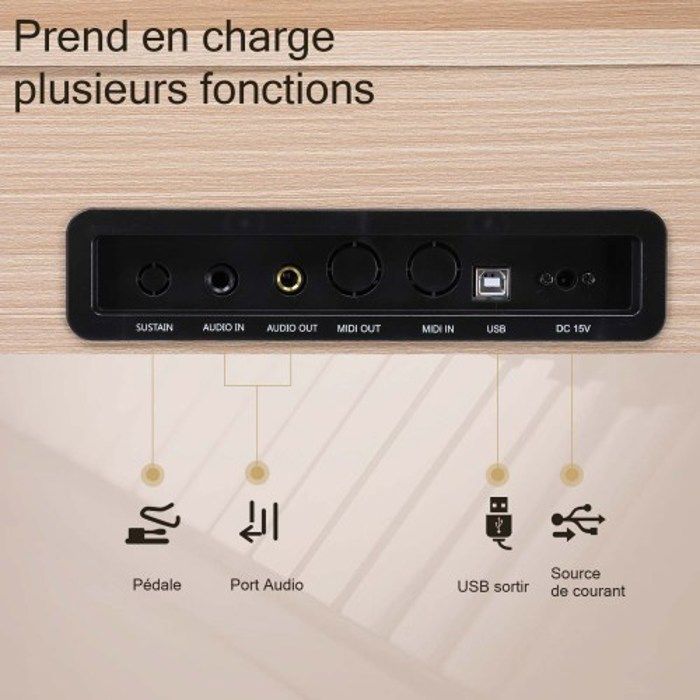 ALIGHTUP - Teclado de 88 teclas con acción de martillo estándar, piano eléctrico con soporte metálico y acabado en madera natural.