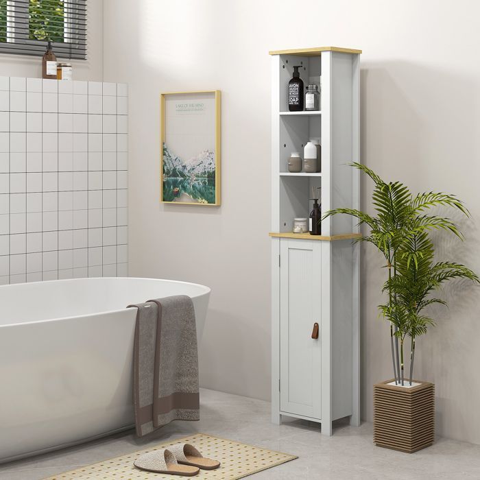 Kleankin - Bathroom column cabinet - Wood - 34x23x165cm - White