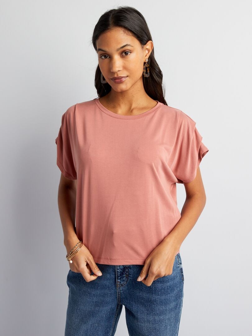Camiseta com mangas plissadas - ROSA