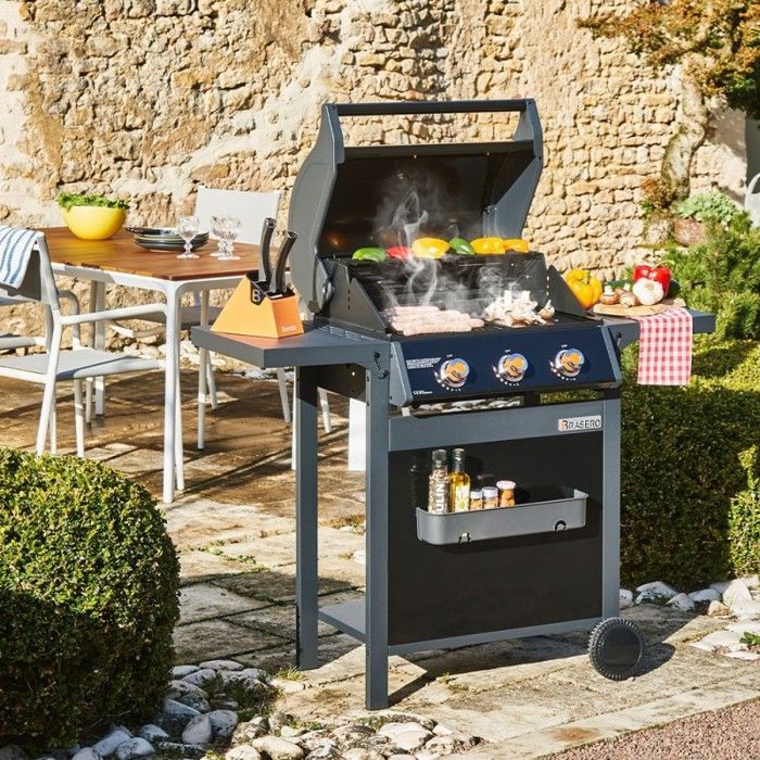 Barbacoa de gas Spring II – BRASERO BY FAVEX – 3 quemadores 9,95 kW – Parrilla y plancha de hierro fundido – EASY CLEAN™ – Sirve hasta 10 personas