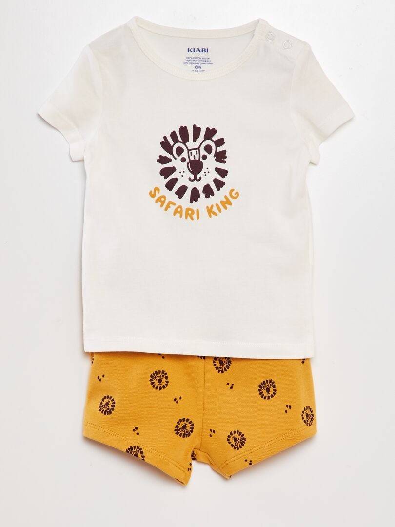 Set van katoenen t-shirt en short - 2-delig - WIT