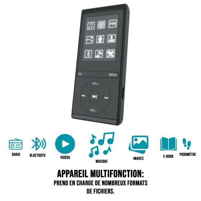 WE Lecteur MP4 8 Go - Audio & Vidéo, Radio FM, Bluetooth 4.0, Podomètre + Écouteurs (Noir)