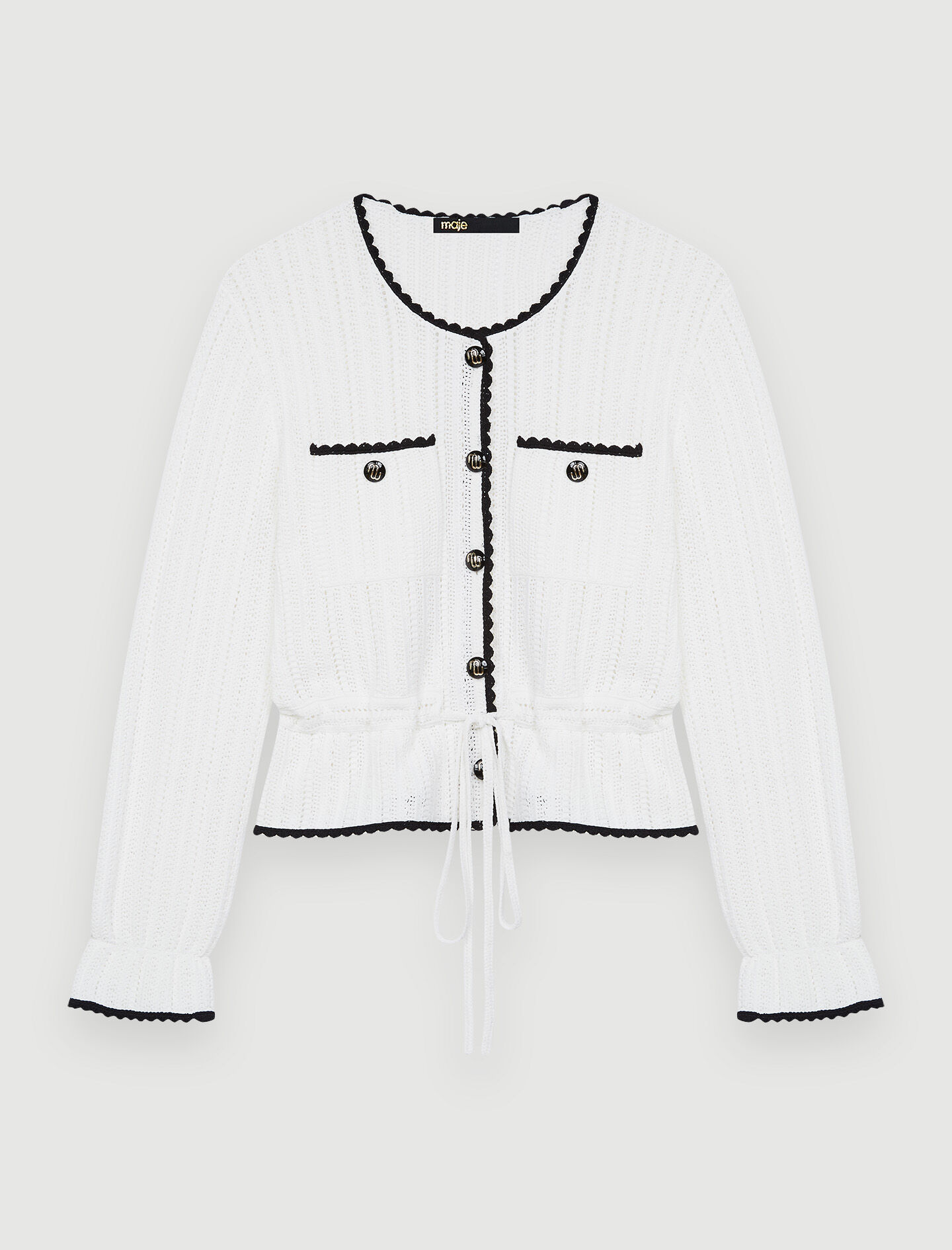 Contrasterend opengebreid vest - Wit