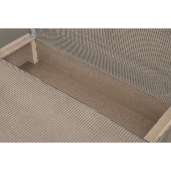Canapé d'angle gauche convertible - 3 places - MIKA - Tissu velours côtelé taupe - Coffre de rangement - 192 x 84 x 93 cm