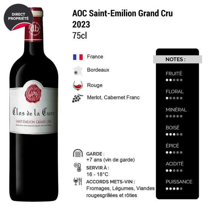 Clos de la Cure Saint-Emilion Grand Cru 2023 - Vinho Tinto Bordeaux (3x75cl)