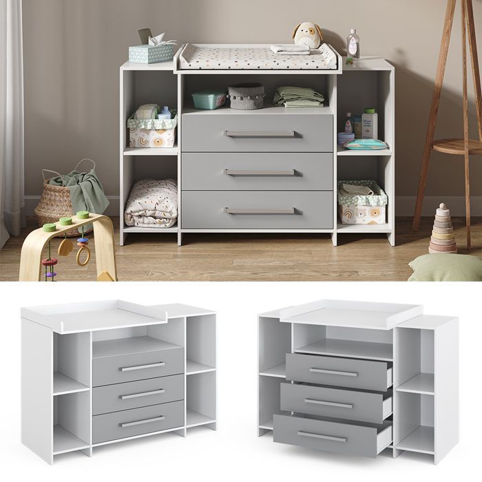 Oskar XL Changing Table 143x100cm with Drawers, White/Grey, Vicco 40349