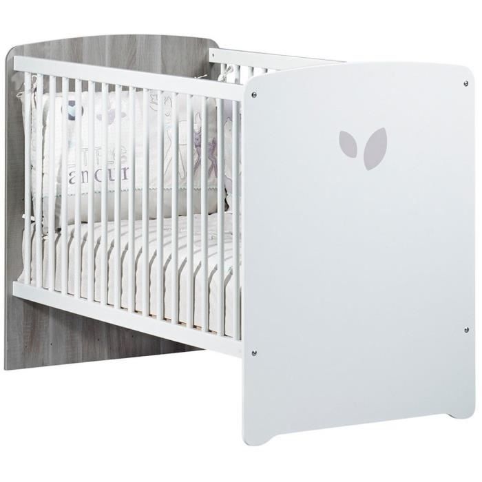 Chambre bébé duo Leaf: lit 120x60, commode à langer - Babyprice - Blanc