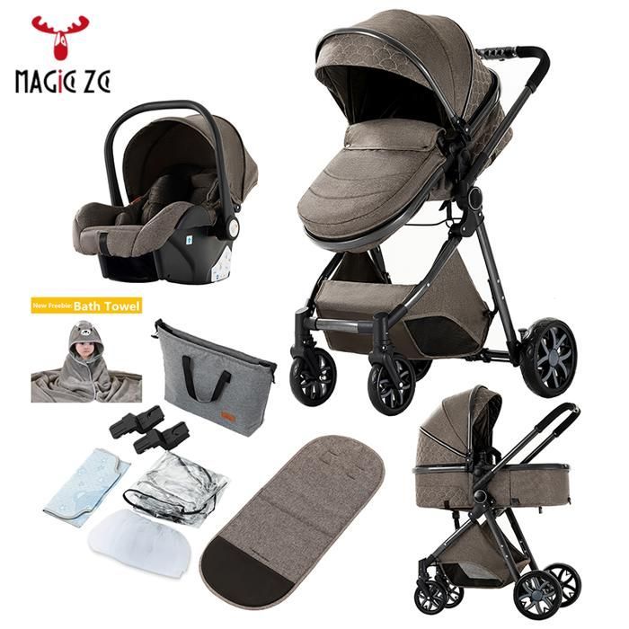 Poussette 3 en 1 Magic ZC Poussette trio,Pousette,Poussette Pliage automatique, Frein à une seule jambe+Pliage en un clic+Sac à main