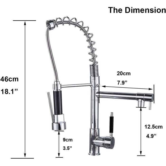 JUNSOTTOR Kitchen Faucet - Flexible Pull-Out Spray - 360° Swivel - Mixer Tap - Chrome