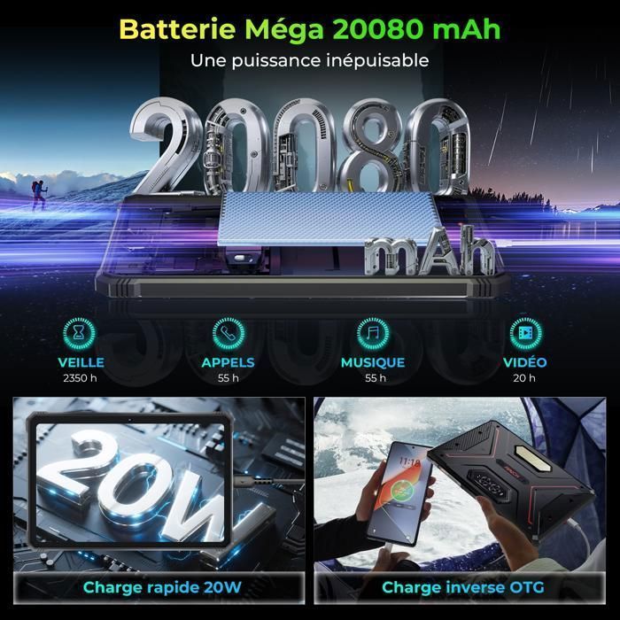 HOTWAV R9 Ultra Tablette Robuste 24(8+16)Go+512Go (2To TF) 64MP Octa-Core IP68IP69K Étanche Tablet, 5G Dual-SIM Android 15,Noir