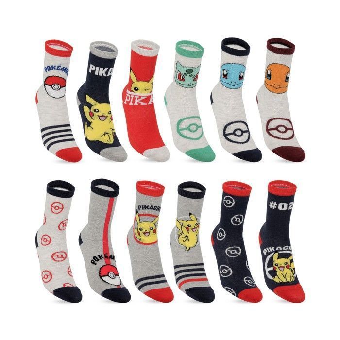 Calcetines Pokémon para niños, calcetines hasta la pantorrilla para niños (paquete de 12) - Amarillo