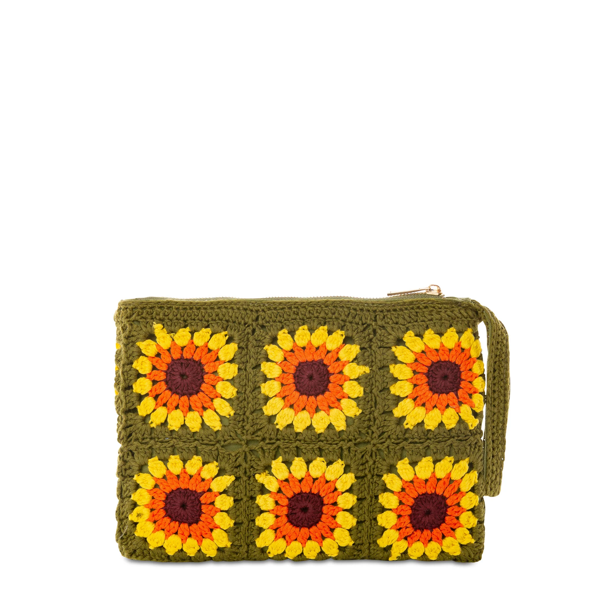 Pochette Parisienne au crochet avec broderie tournesol