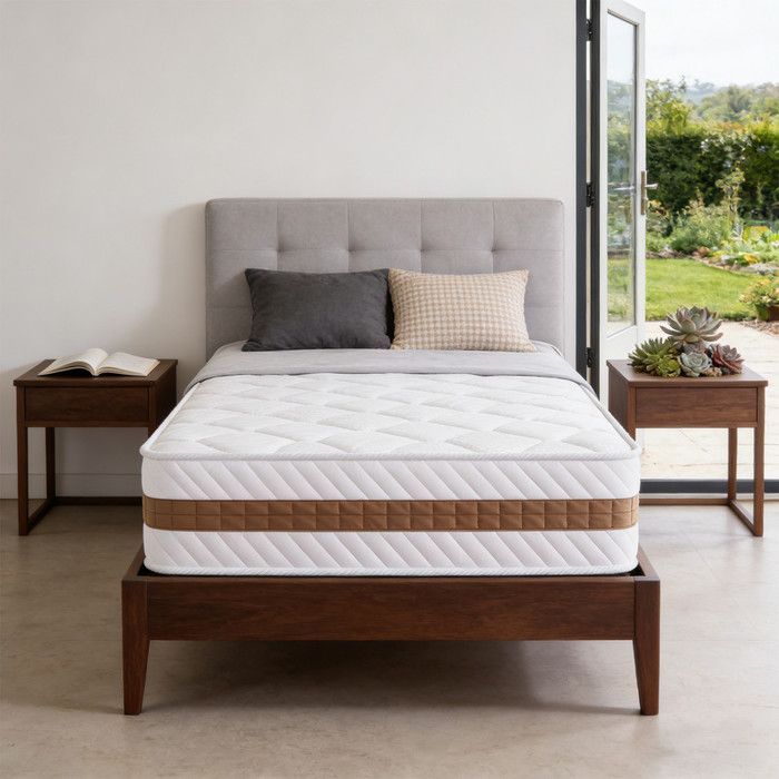 Colchón de 90x190 cm, de muelles ensacados y espuma viscoelástica, certificado Oeko-Tex, 9 zonas, doble cara, transpirable, 26 cm de grosor.