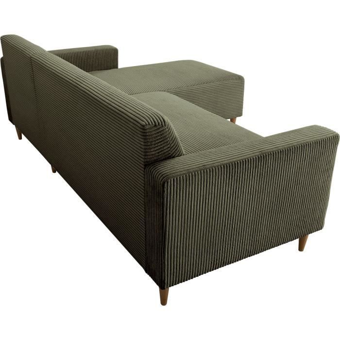 Sofá esquinero fijo reversible - 4 plazas - BOB - Pana color caqui - 197 x 138 x 65 cm