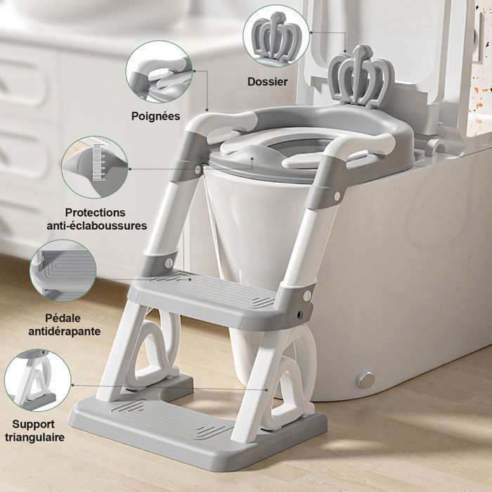 Reductor de asiento de inodoro infantil, asiento elevador de inodoro infantil con escalones y cojín cómodo, asiento de inodoro para niños/niñas