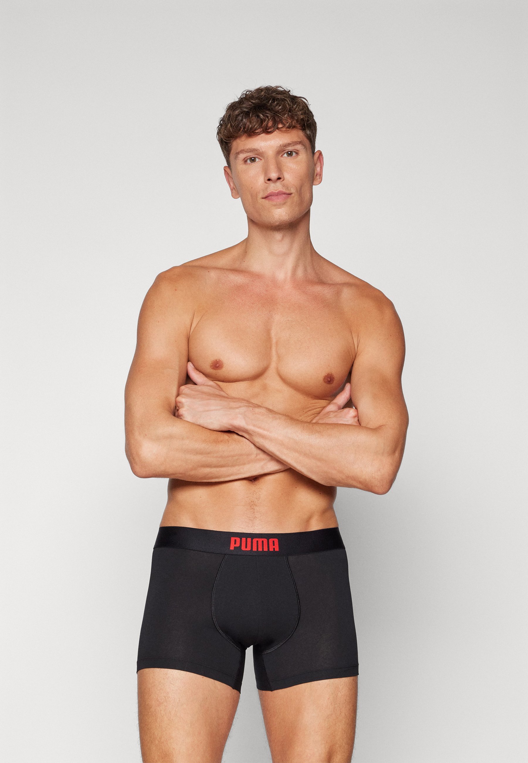 Conjunto de 2 Cuecas Puma Masculinas Everyday com Logo Posicionado - Vermelho/Preto