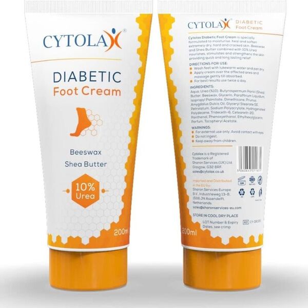 Cytolax Crema per i piedi diabetici con burro di karité e urea al 10%, 200 ml