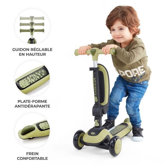 Kinderkraft HALLEY 2-in-1 Balance Bike, Bicycle and Scooter with 3 Wheels, Adjustable Handlebars, Light-Up Wheels, Lightweight and Modern Design, Green