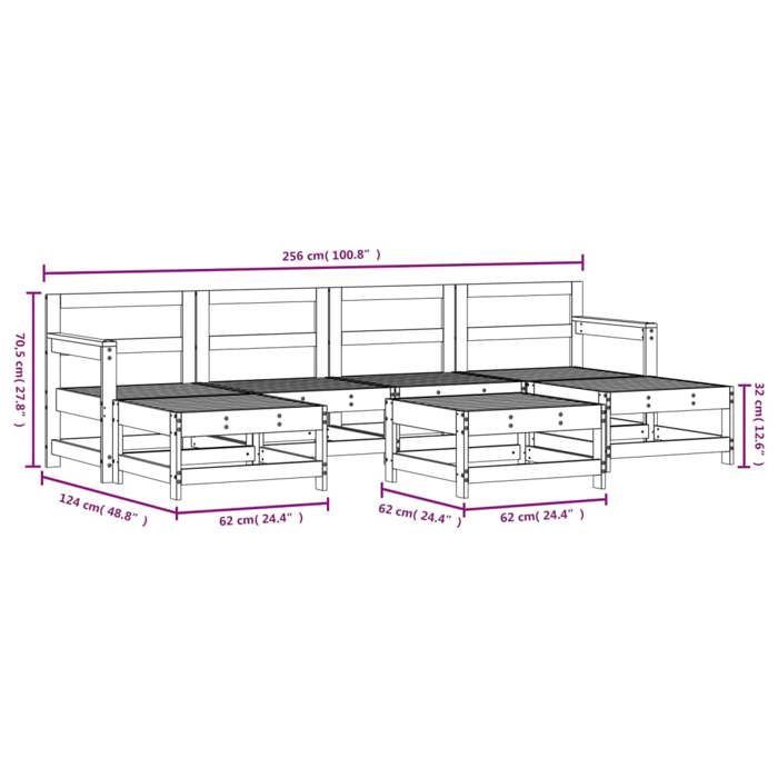 Juego de muebles de jardín vidaXL de 7 piezas, sofás con reposapiés, juego de muebles de patio con mesa de centro, madera rústica 3186375