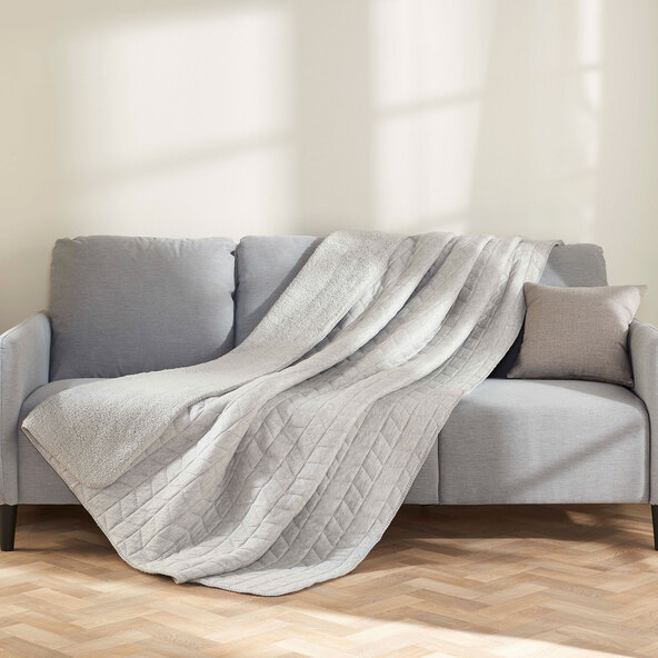 Teddy Fleece Decke, hellgrau