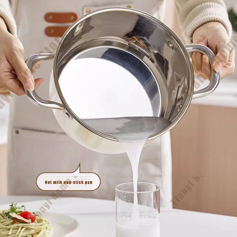Marmite en acier inoxydable 304, antiadhésive, avec couvercle, compatible avec les plaques à induction, les cuisinières à gaz et les récipients pour préparations alimentaires (lait, etc.).