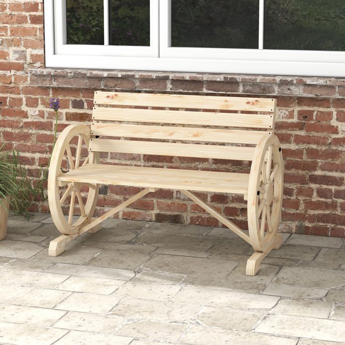 Banc de Jardin - Outsunny - 3 places - Style Rustique Chic - accoudoirs Roues Charette - en bois - effet bois naturel