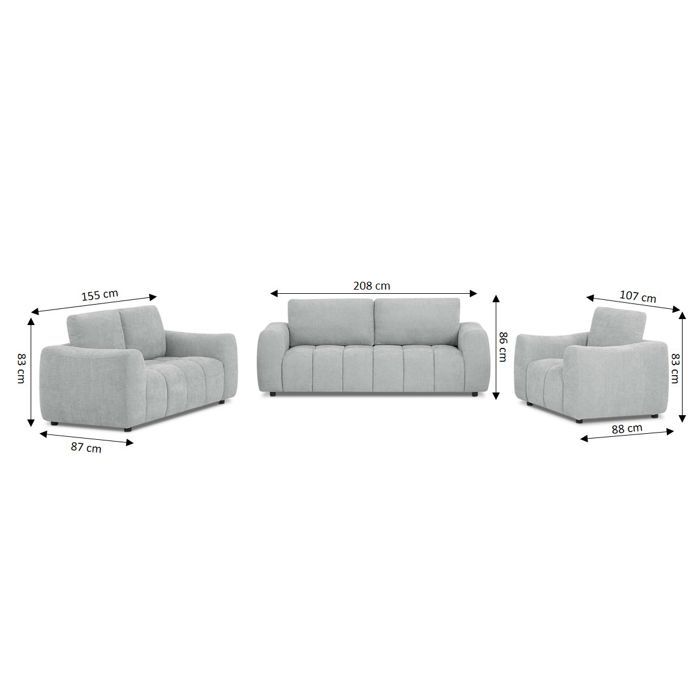 Conjunto de sofá de 3+2 plazas + sillón KEREA en tela gris.