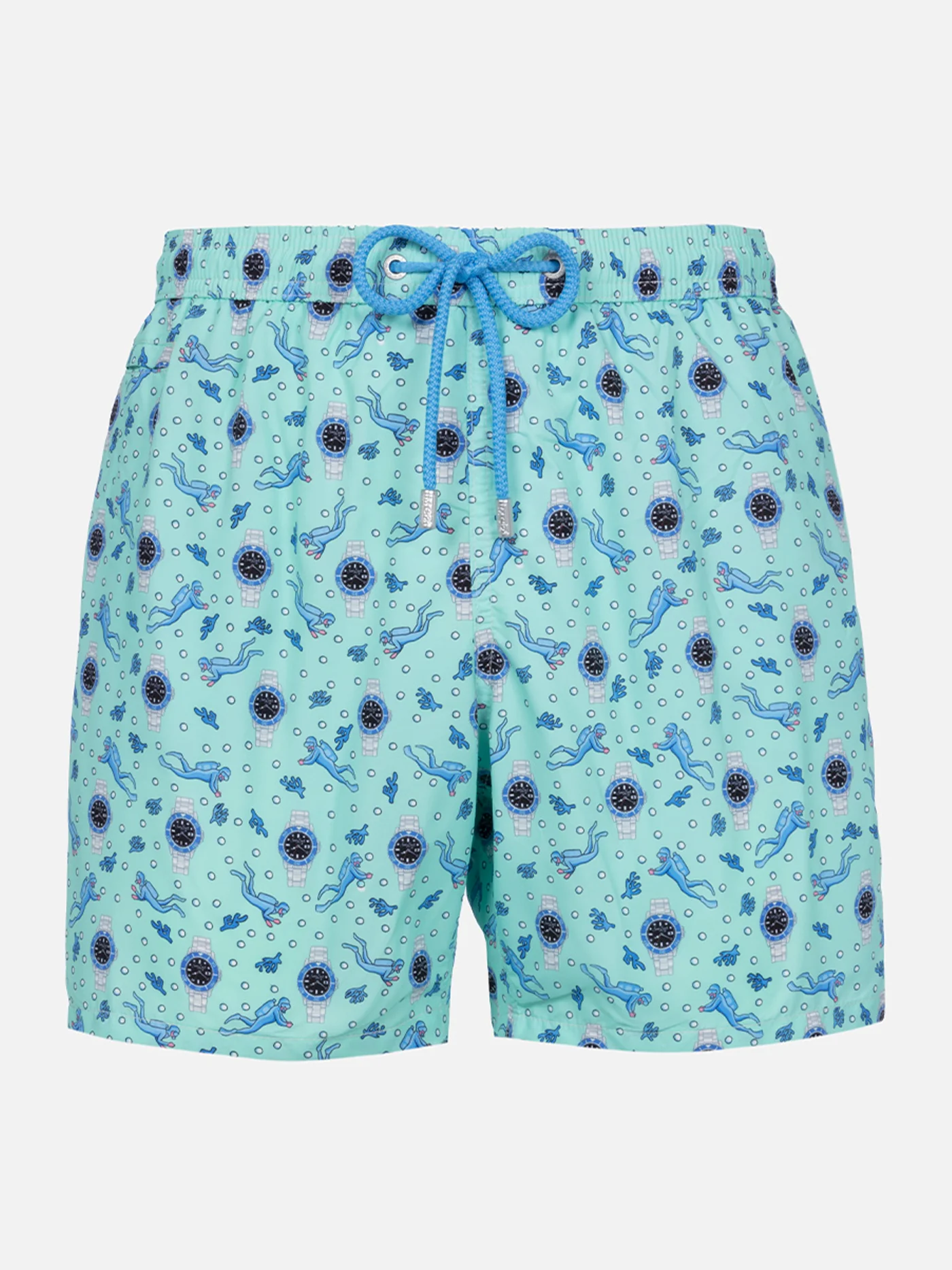 Man Lighting Swim Shorts With Watches Print, Quick-Drying, Adjustable Waistband, And Side Pockets. Classic Fit. MC2 Saint Barth.