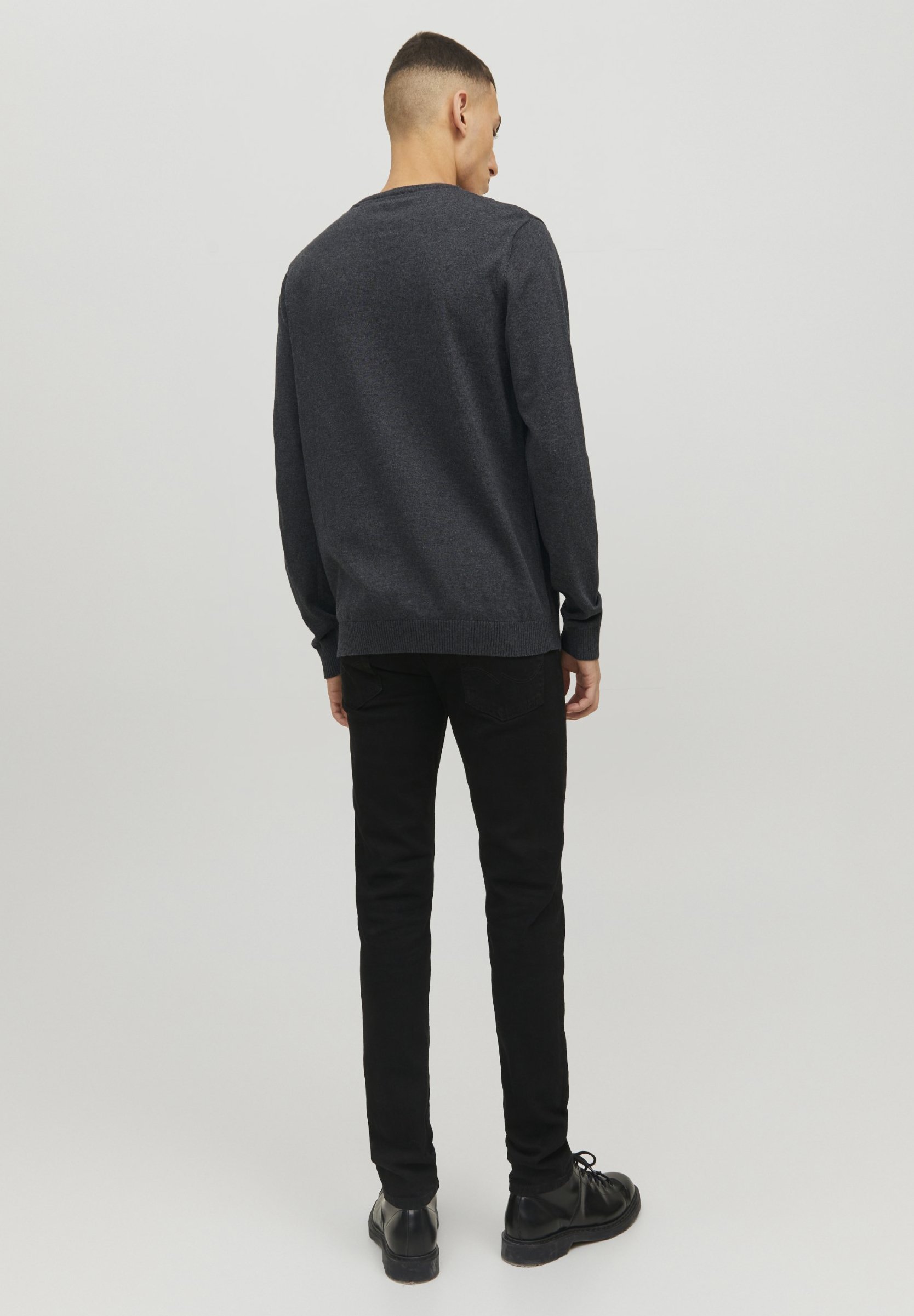 Pull Jack & Jones JJEBASIC à col rond NOOS - Gris foncé chiné