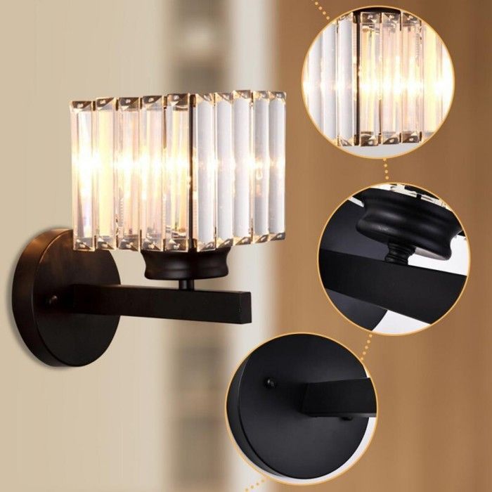 Aplique de pared moderno de cristal WOTTES, lámpara de pared cuadrada de cristal negro de 15 cm, casquillo E27, 1 unidad para dormitorio, mesita de noche o pasillo.