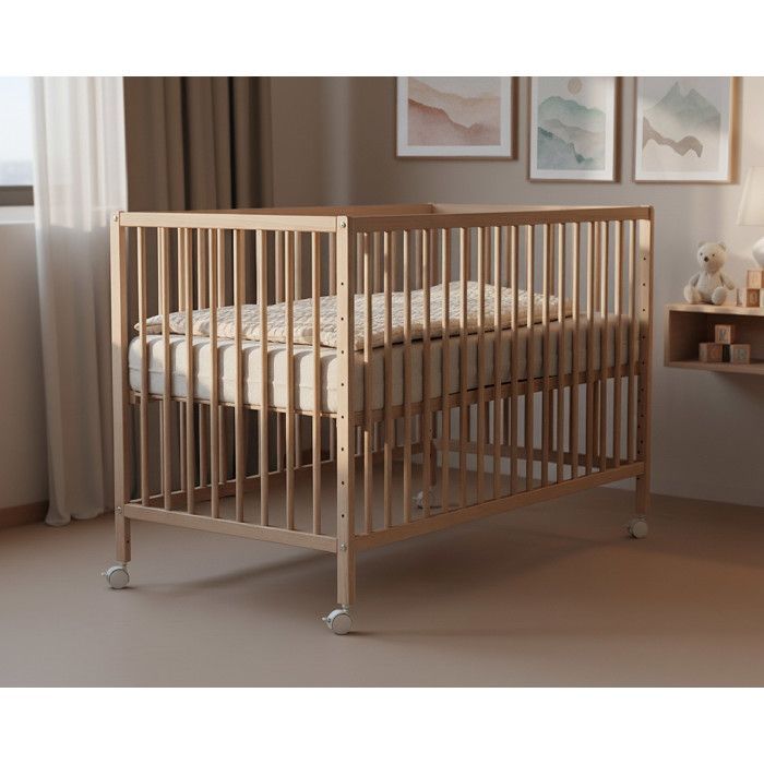 WEBABY - Lit bébé cododo en bois avec roulettes 60 x 120 LIO  Hêtre Brut - Taille unique