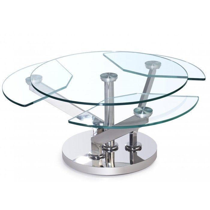 Table basse CARROUSEL à plateaux pivotants en verre et acier chromé