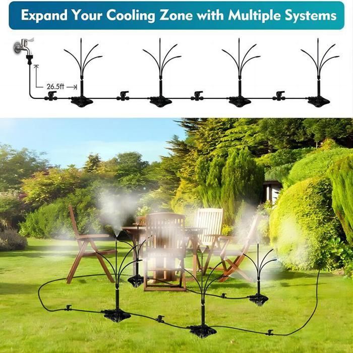 Système de refroidissement par brumisation sur pied, brumisateur flexible avec tube de 8 m pour terrasse extérieure, brume portable