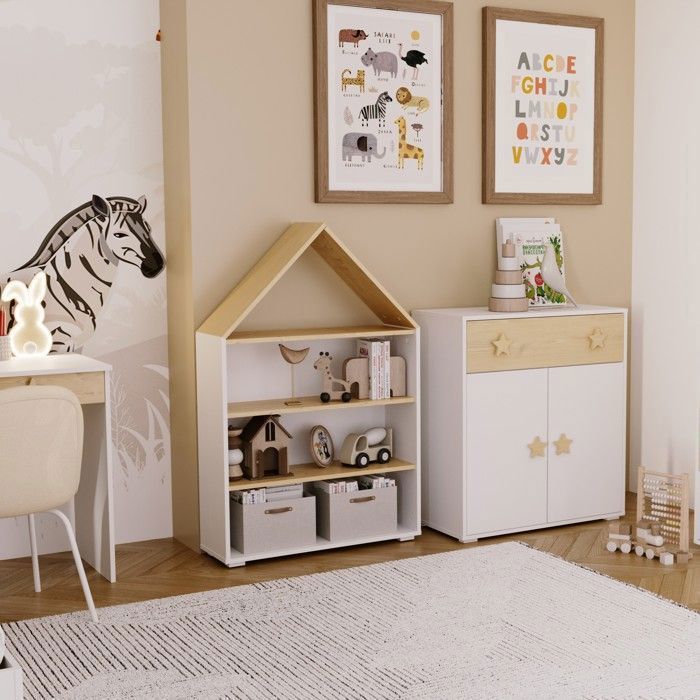 Estantería PUFFI House: una estantería divertida y funcional para la habitación de un niño.