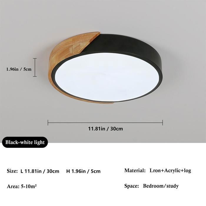 DELIPOP Plafonnier LED moderne 24W 6500K Noir Lampe de Plafond bois Rond chambre salle à manger cuisine - Lumière blanche - Dia