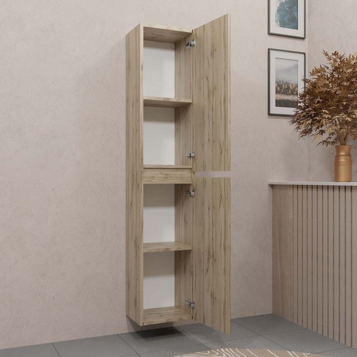 Mueble de baño con columna y 2 puertas, acabado en roble natural - 30x25x150 - MADERA