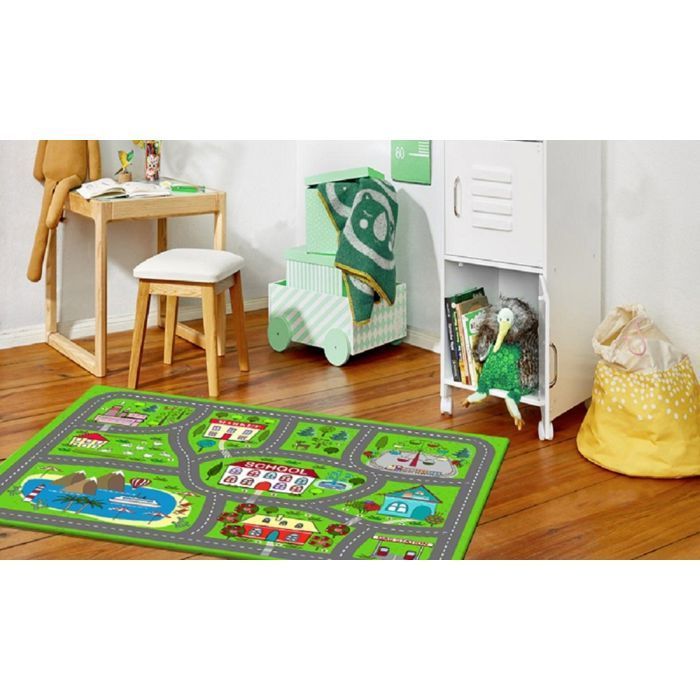 Car track rug, Village design, Washable and Non-slip. Dimensions - 100x160