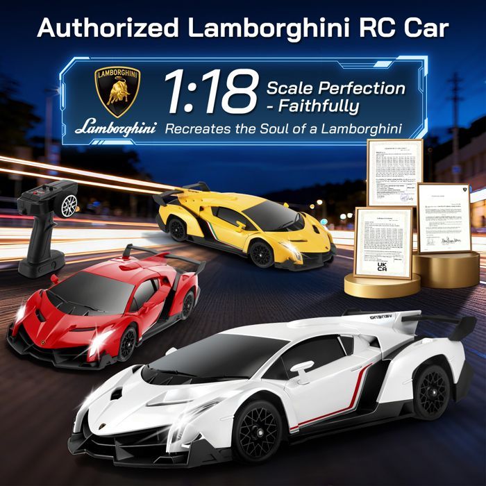 Lamborghini RC-auto, 1:18 4WD RC-driftauto met LED-verlichting, snelheid 20 km/u, speelgoedraceauto, cadeau