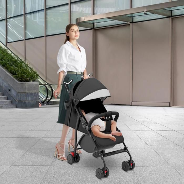 Cochecito ligero SUPFINE, respaldo reclinable ajustable, manillar ajustable, plegable, negro.