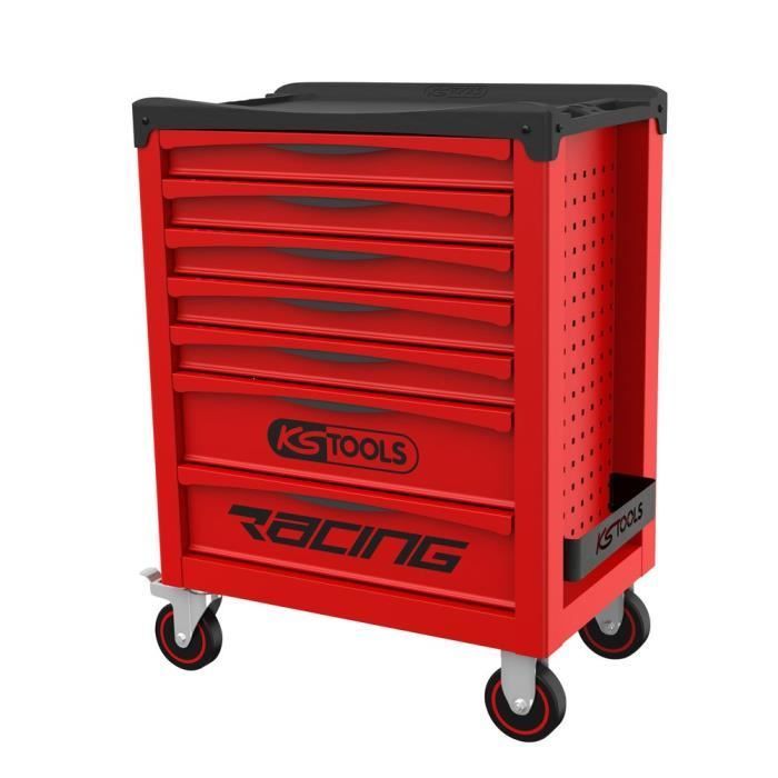 Carro de herramientas - Vacío - 7 cajones - KS Tools - 855.0007 - Rojo - Carro de taller Racing - Vacío con inserto de espuma - Bandeja ABS graduada